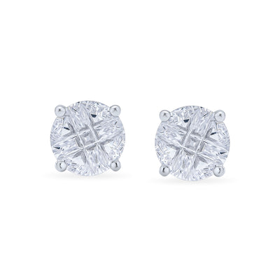 Set of 2 Round Black Clear Cubic Zirconia Invincible Cut Stud Earrings Silver