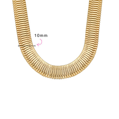 Flexible Flat Collar Necklace Gold Tone Herringbone Snake Chain Omega Choker 15" 10MM