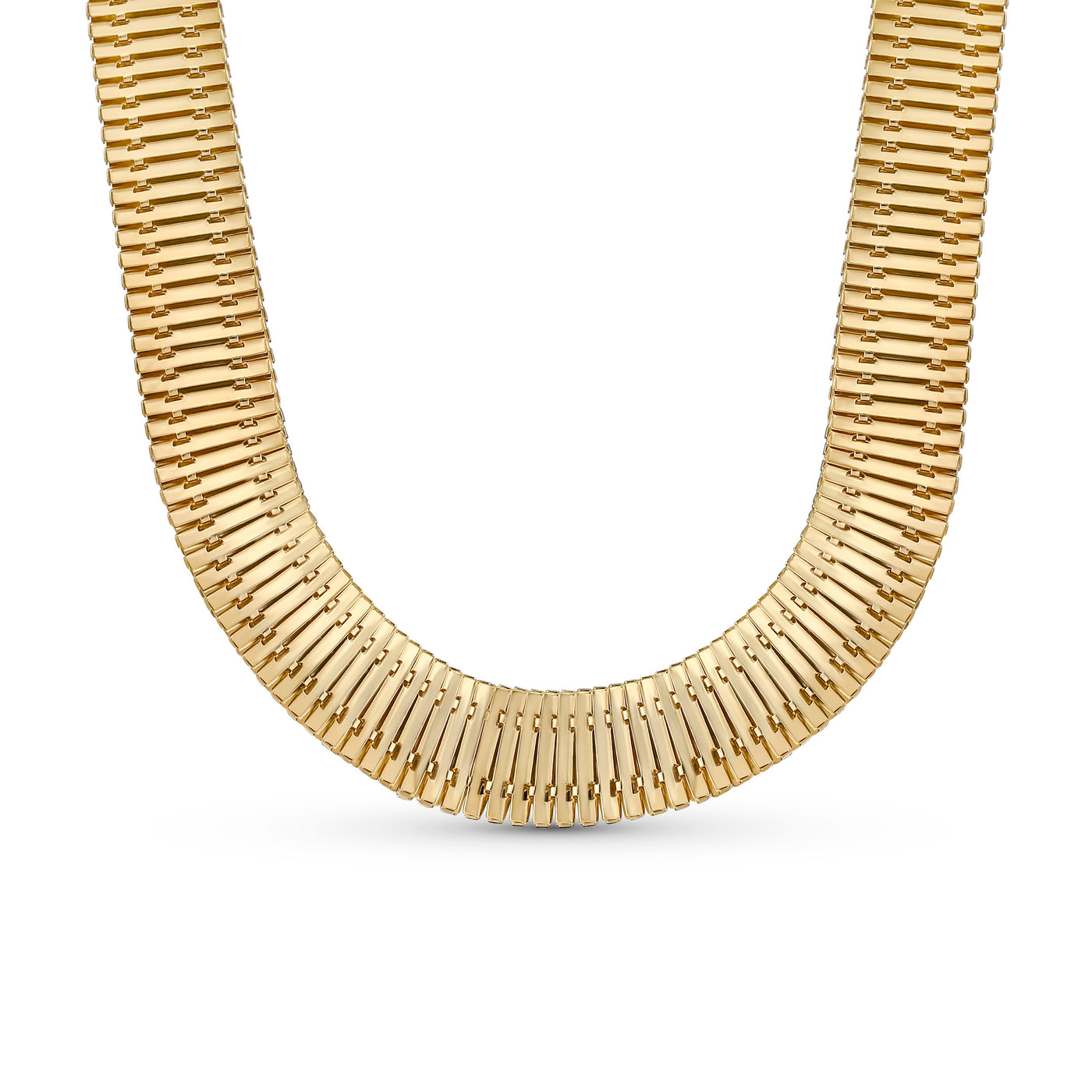 Flexible Flat Collar Necklace Gold Tone Herringbone Snake Chain Omega Choker 15" 10MM