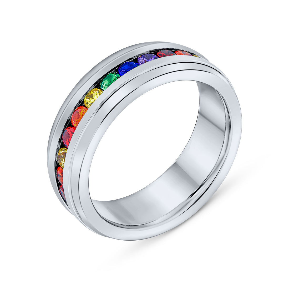 Mens rainbow wedding rings outlet
