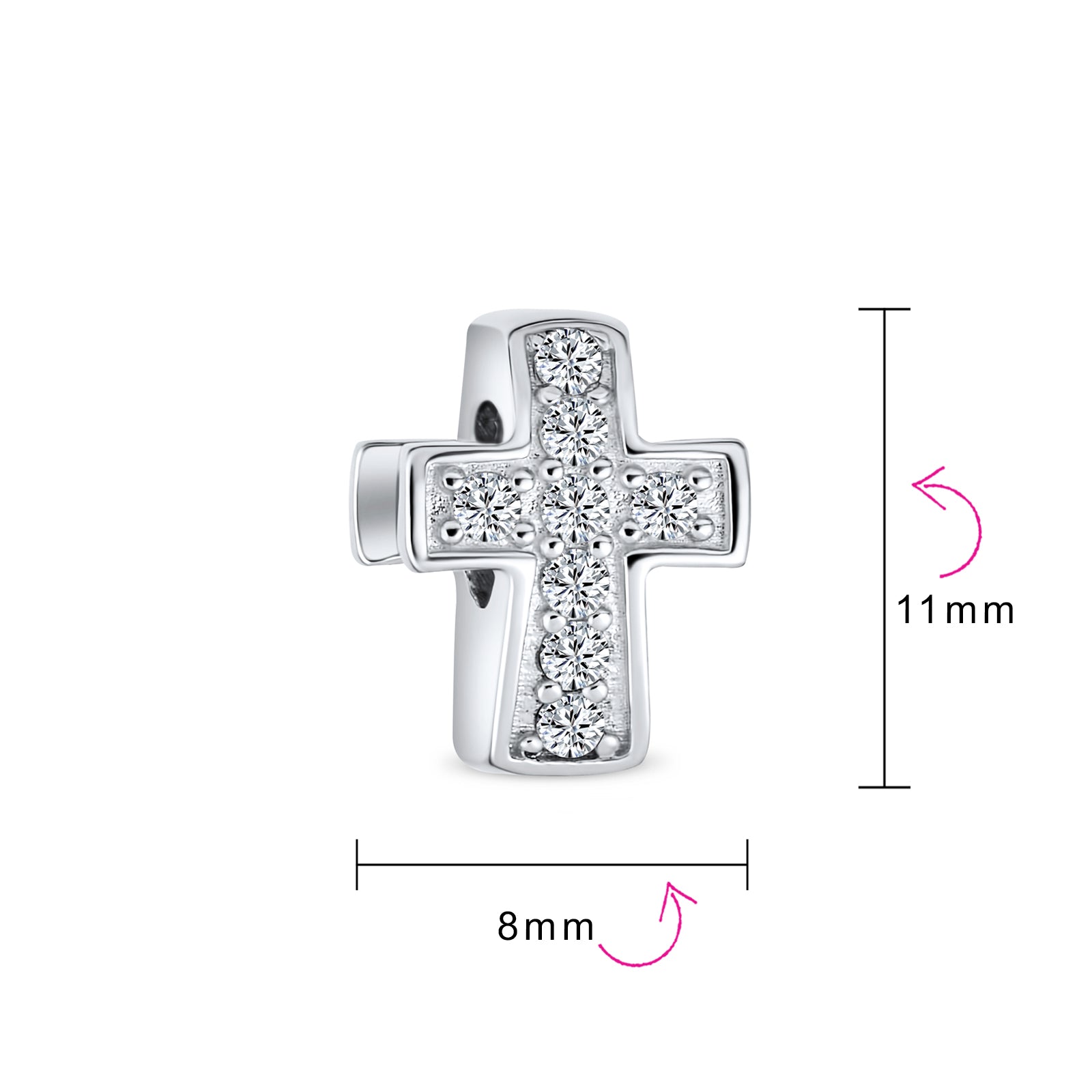 Sterling Silver Spiritual Religious Pave CZ Cross & White Charm Bead Communion, Weddings (3-Pc Set)