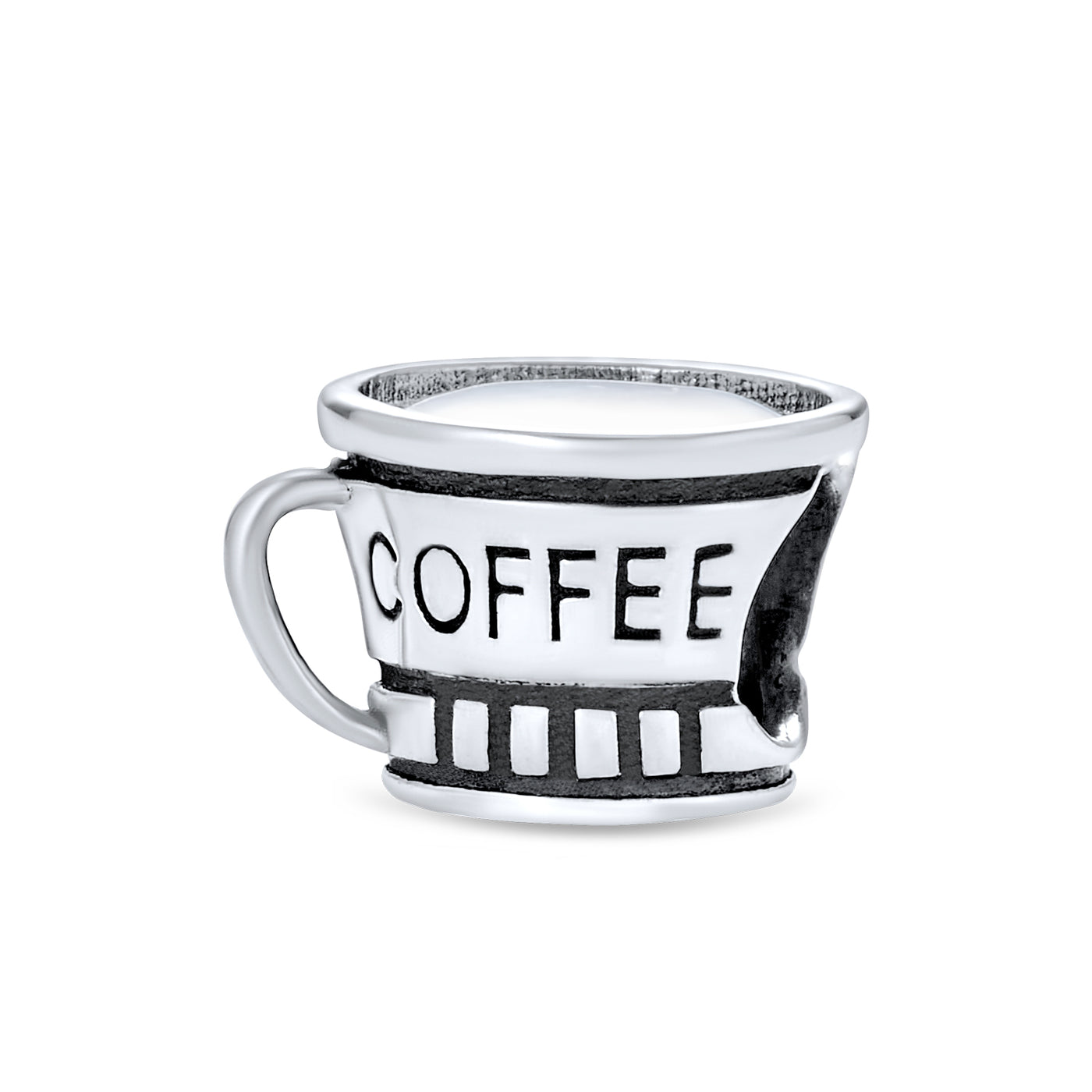 Set of 2 Latte Travel Mug Cup Coffee and Calculator Charm Bead Sterling Silver