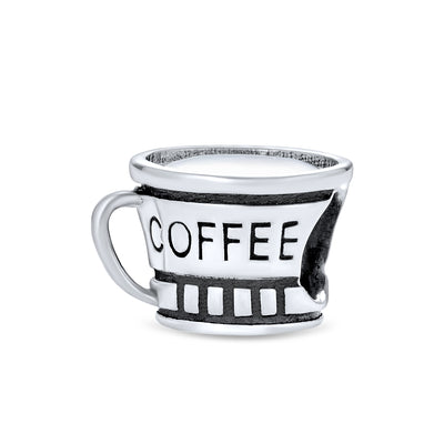 Set of 2 Latte Travel Mug Cup Coffee and Calculator Charm Bead Sterling Silver