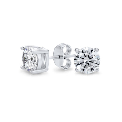 Brilliant Cut CZ Stud Earrings for Men in Sterling Silver, Sizes 5-10 MM