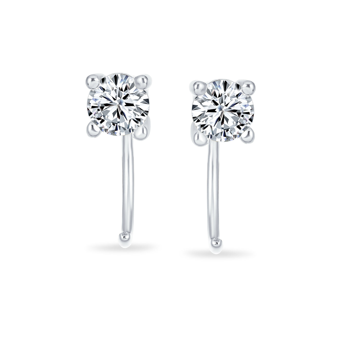 Set of 2 Tiny CZ Solitaire Threader Stud Earrings Gold Plated Sterling Silver