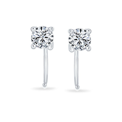 Set of 2 Tiny CZ Solitaire Threader Stud Earrings Gold Plated Sterling Silver