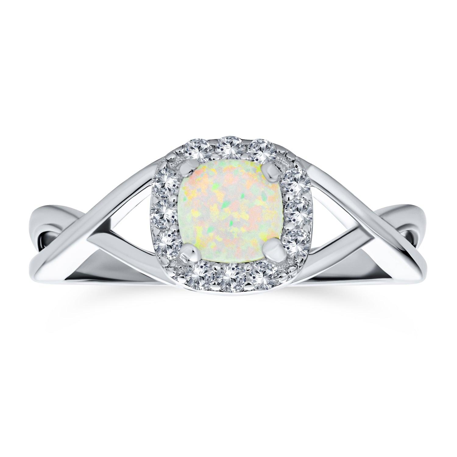 Halo 1CT Square Solitaire White Opal Engagement Ring Infinity Band ...