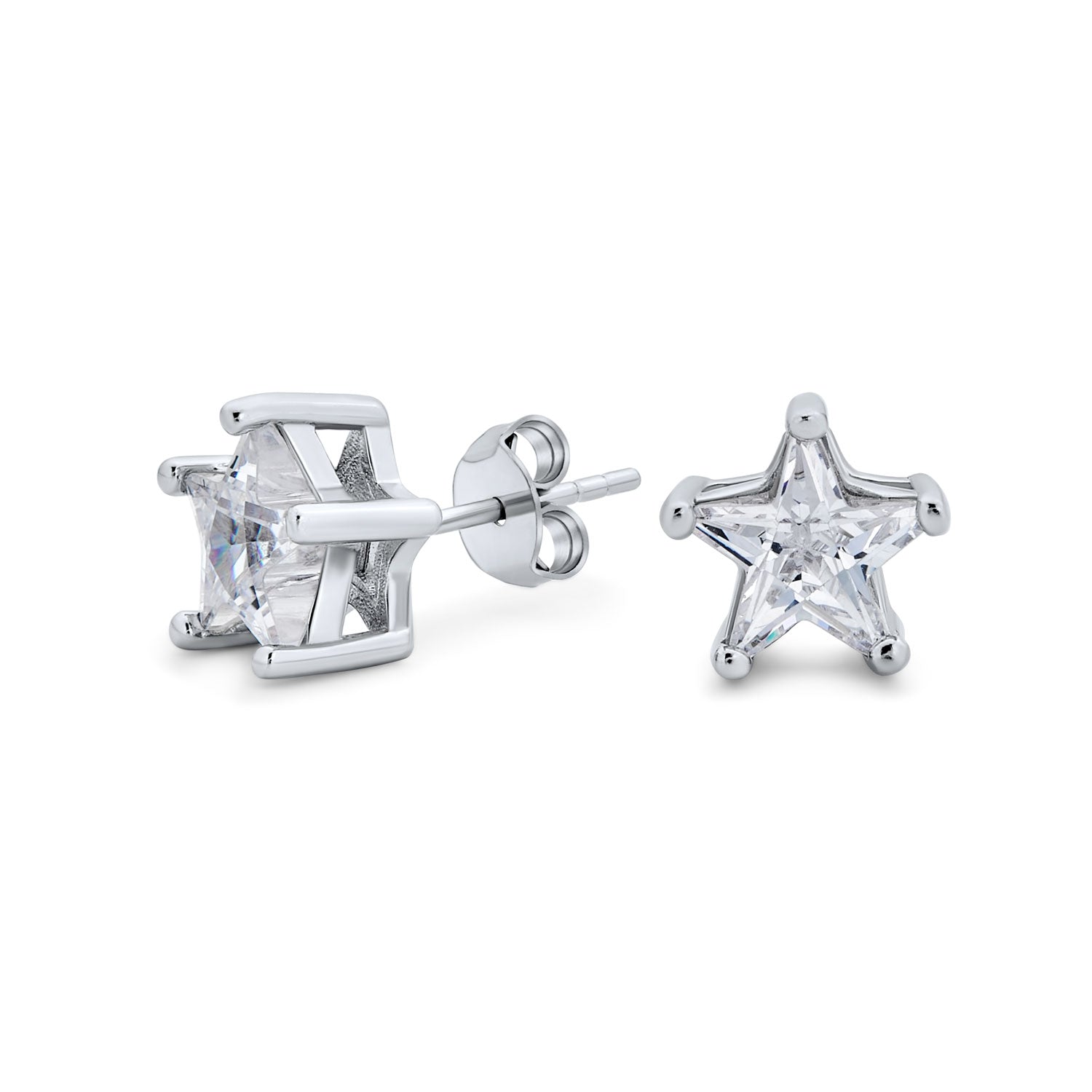 Set of 2 Celestial USA Black Clear CZ Star Stud Earrings Sterling Silver 7MM
