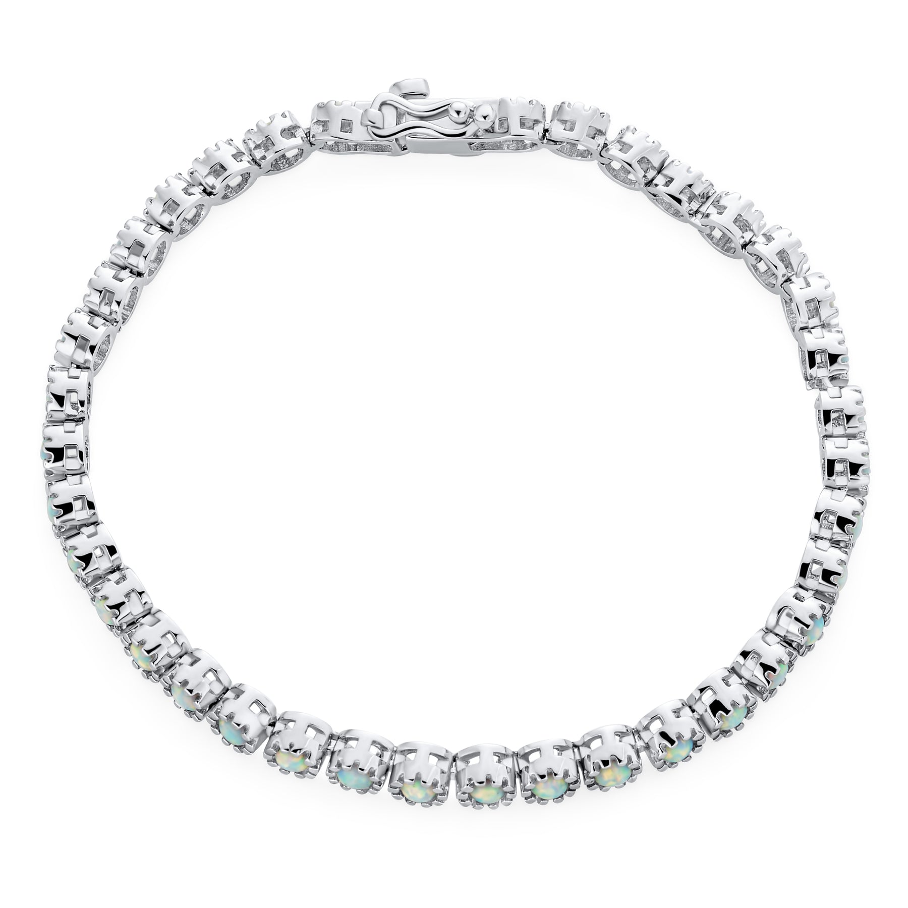 White Opal Tennis Bracelet Sterling Silver Dainty Created Opal Milgrain October Birthstone 7 Inch