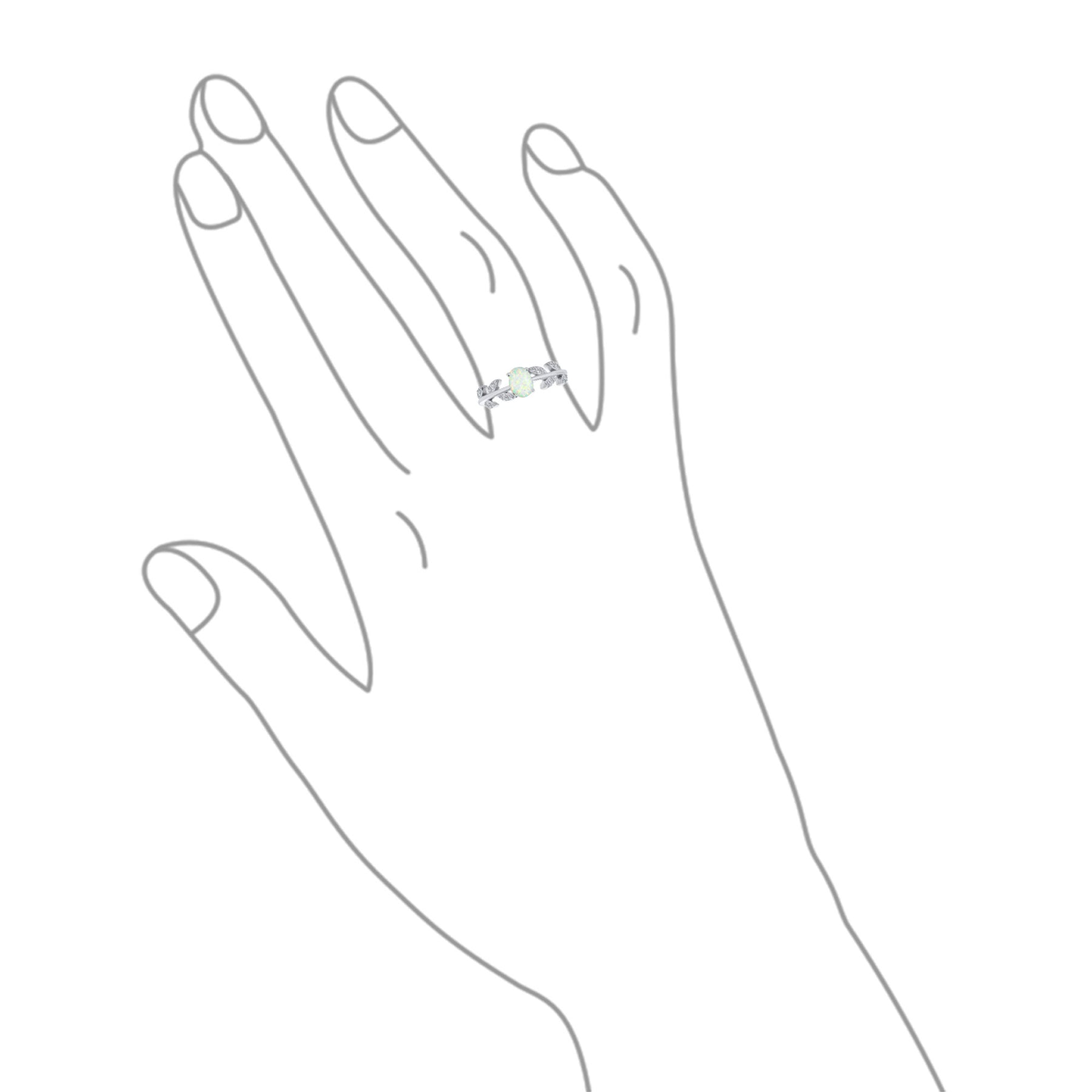Oval White Created Opal CZ Accent Cubic Zirconia Open Leaf Ring Sterling Silver