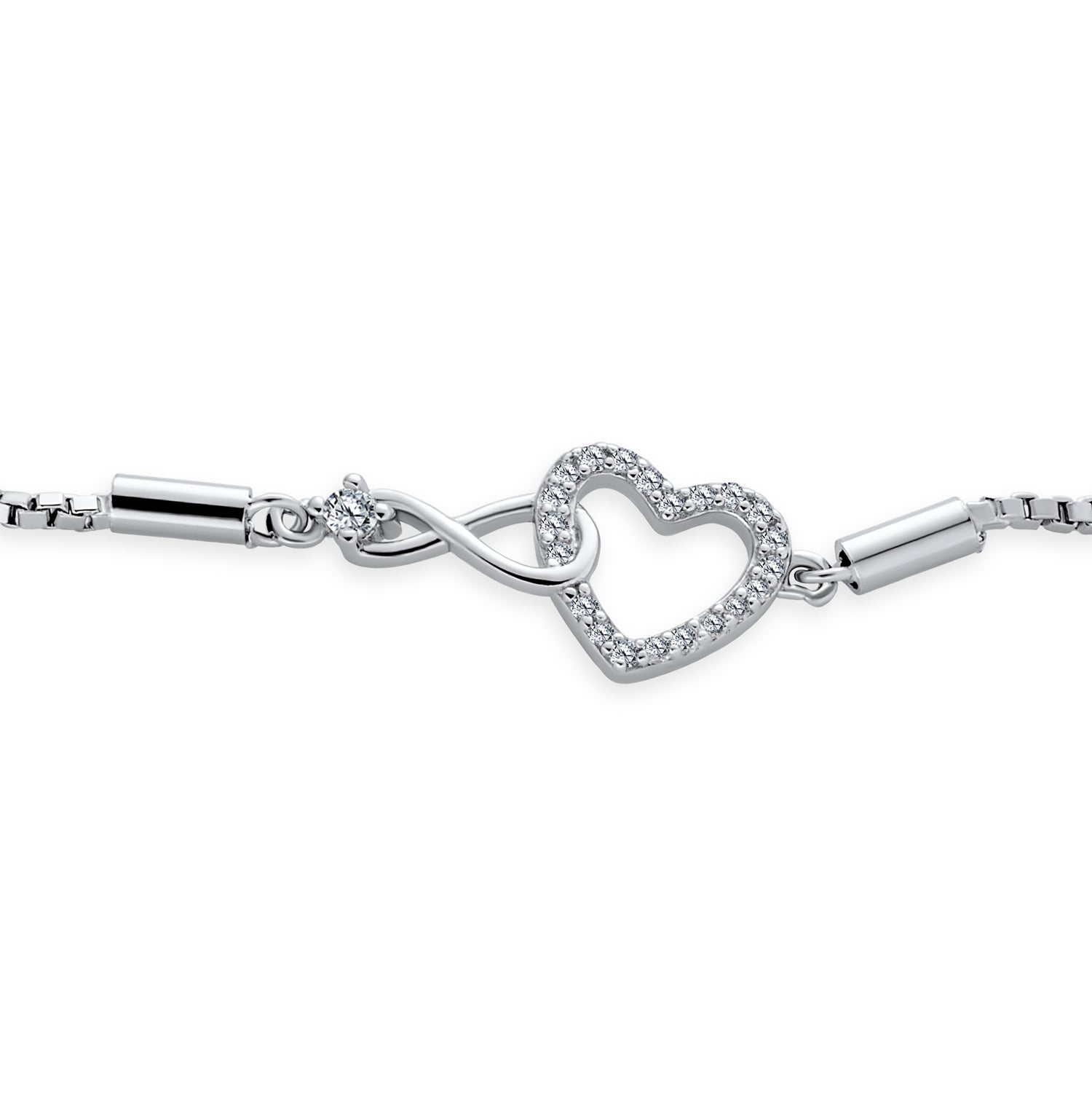 Infinity Heart Bolo Bracelet Delicate Romantic CZ Accent Sterling Silver Adjustable Created Opal