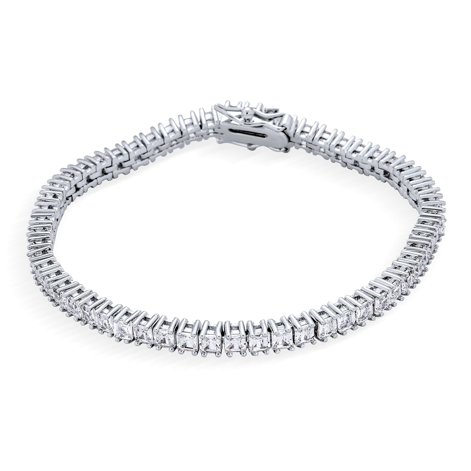 Cubic Zirconia Square CZ Channel Set Asscher Cut Tennis Bracelet s Prom Brass
