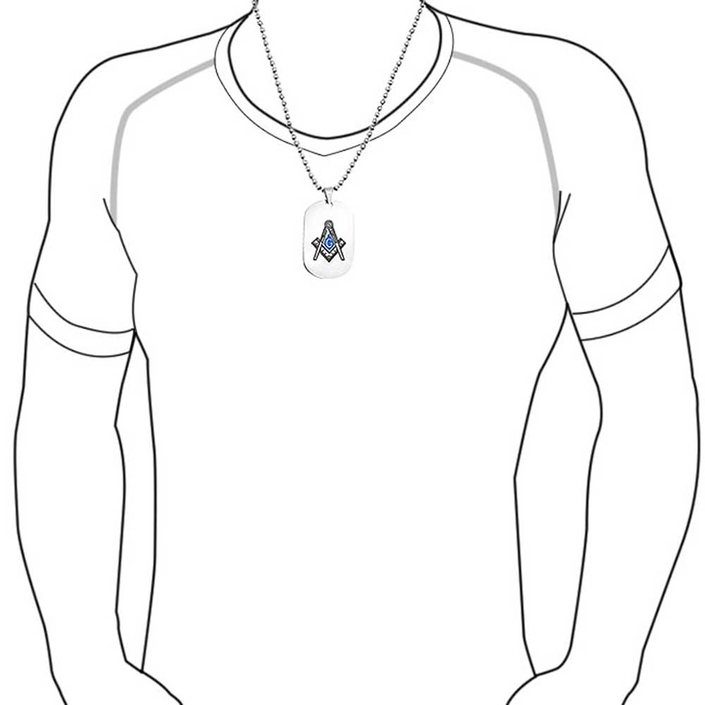 Set of 2 Black Blue Freemason Compass Masonic Dog Tag Necklace Stainless Steel