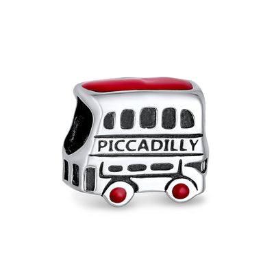 Set of 2 London Big Ben and Double Decker Bus Charm Bead Sterling Silver