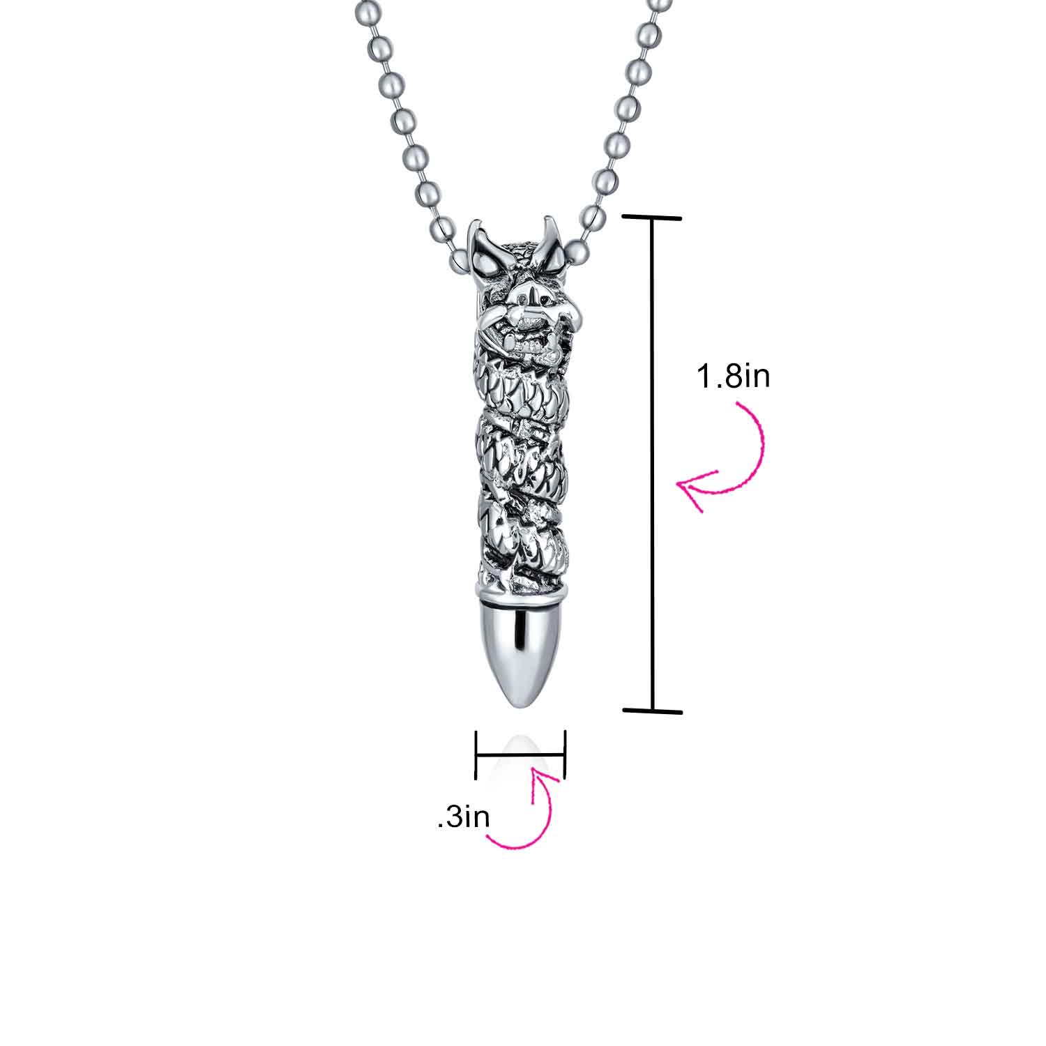 Biker Goth Viking Dragon Bullet Pendant Necklace Stainless