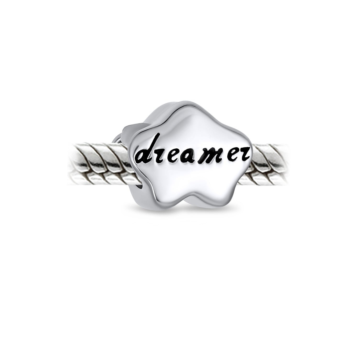 .925 Sterling Silver Guardian Fairy Angel Cherub Wings Heart & Cloud Word Dreamer Charm Bead (Set)