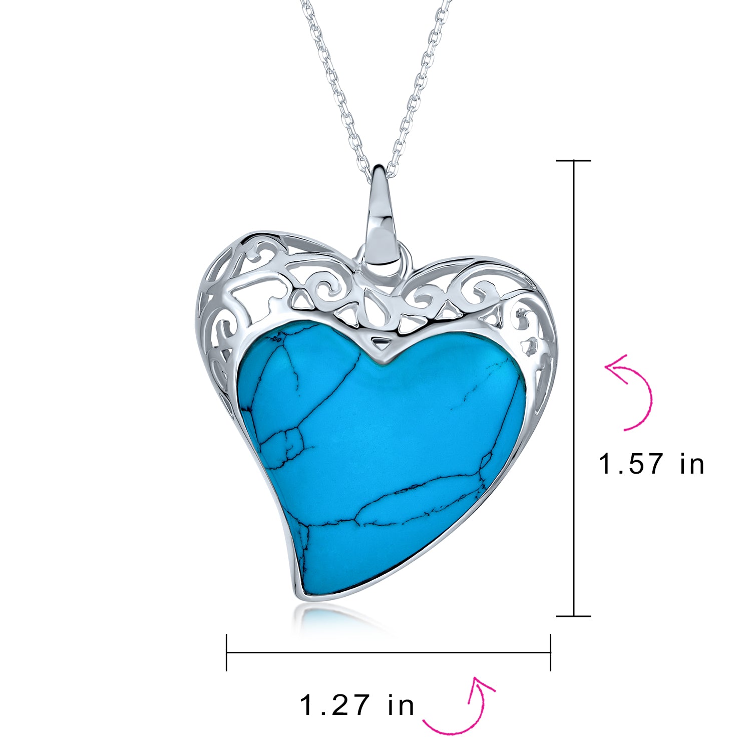 Gemstone Turquoise Filigree Heart Pendant & Stud Earrings Set Sterling Silver