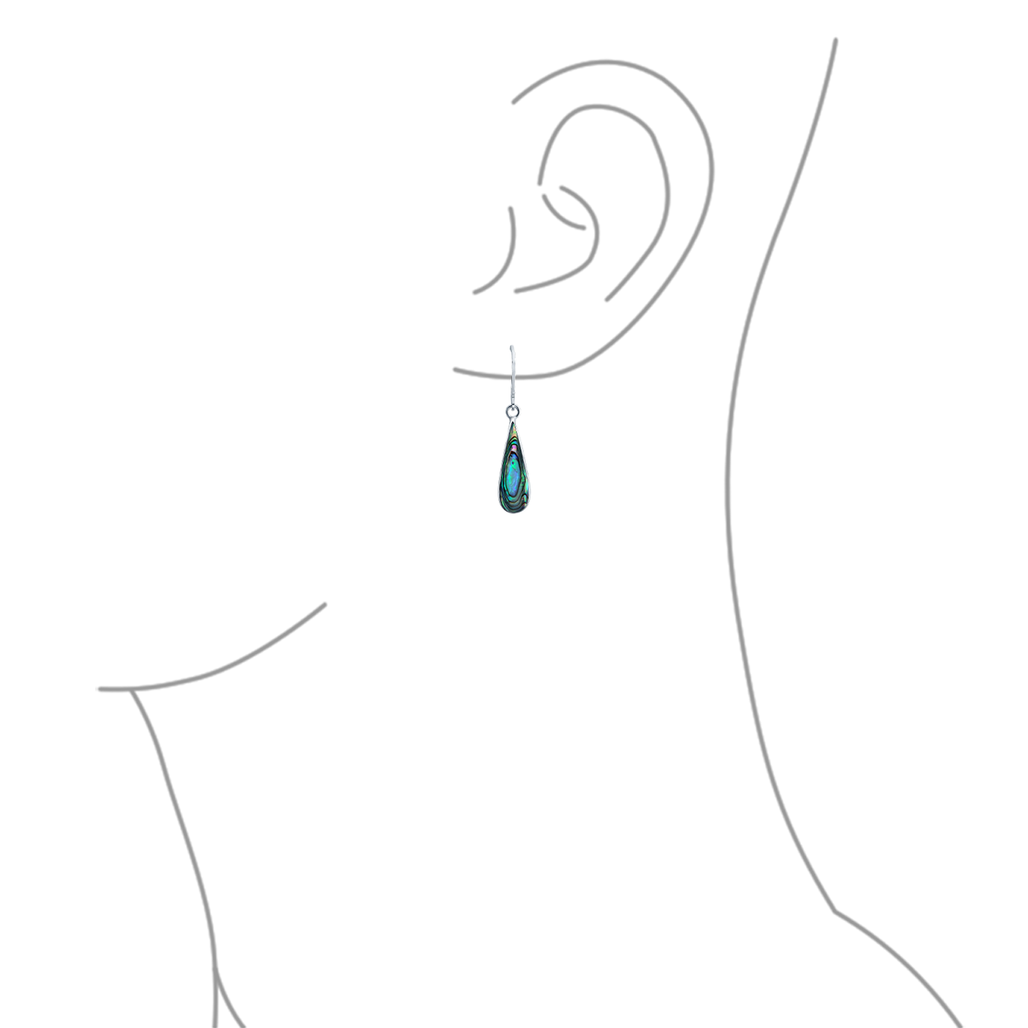 Iridescent Rainbow Abalone Shell Long Teardrop Dangle Earrings .925 Sterling Silver Lever Back