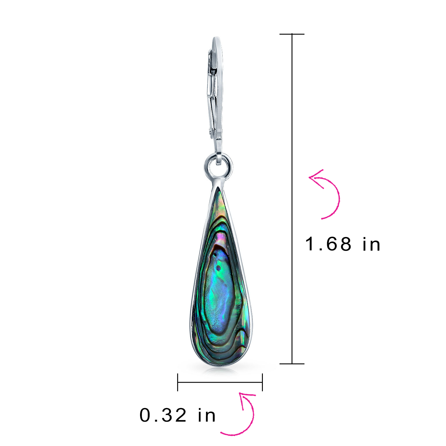 Iridescent Rainbow Abalone Shell Long Teardrop Dangle Earrings .925 Sterling Silver Lever Back