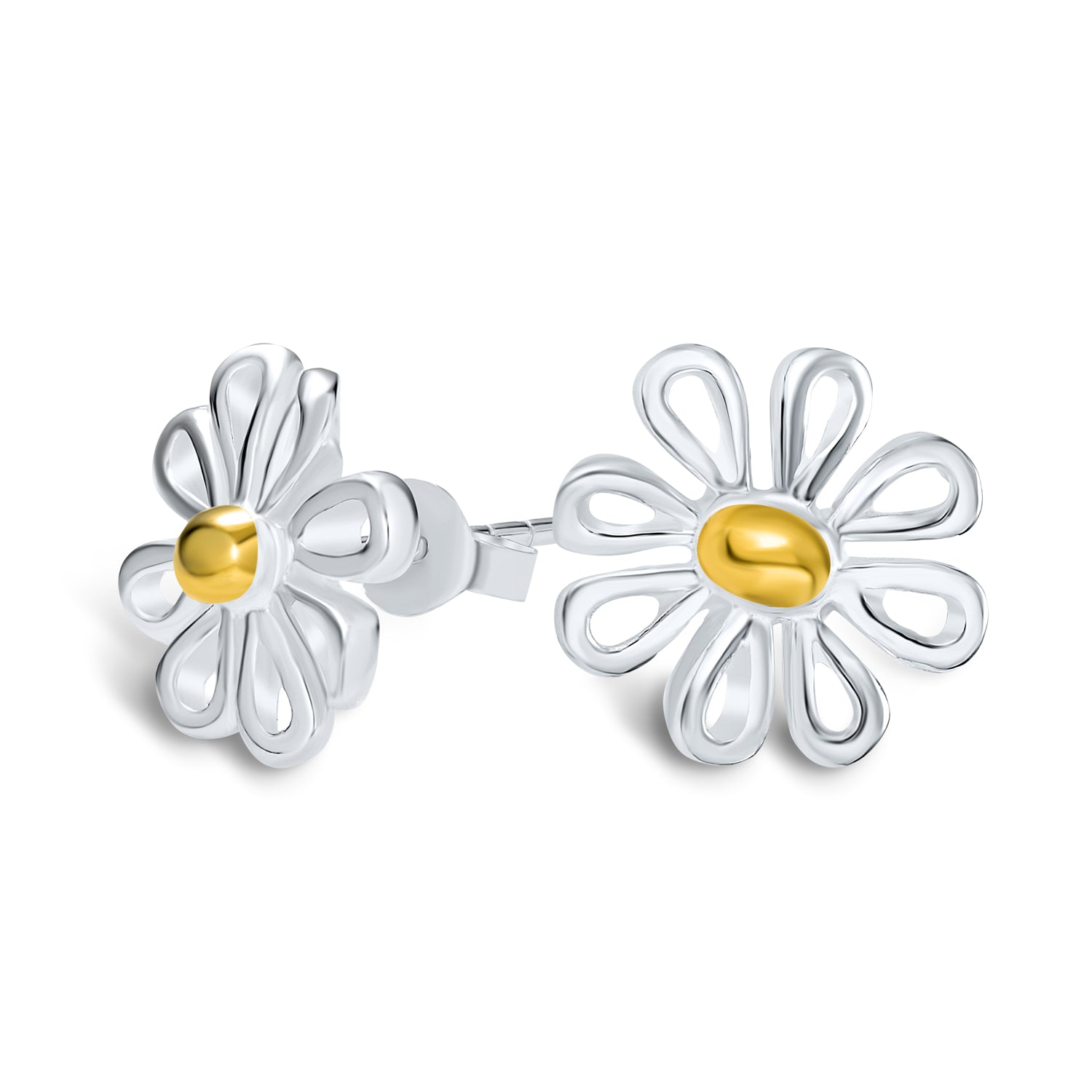 Daisy Pendant Necklace and Stud Earrings Jewelry Set Gold Plated Sterling Silver