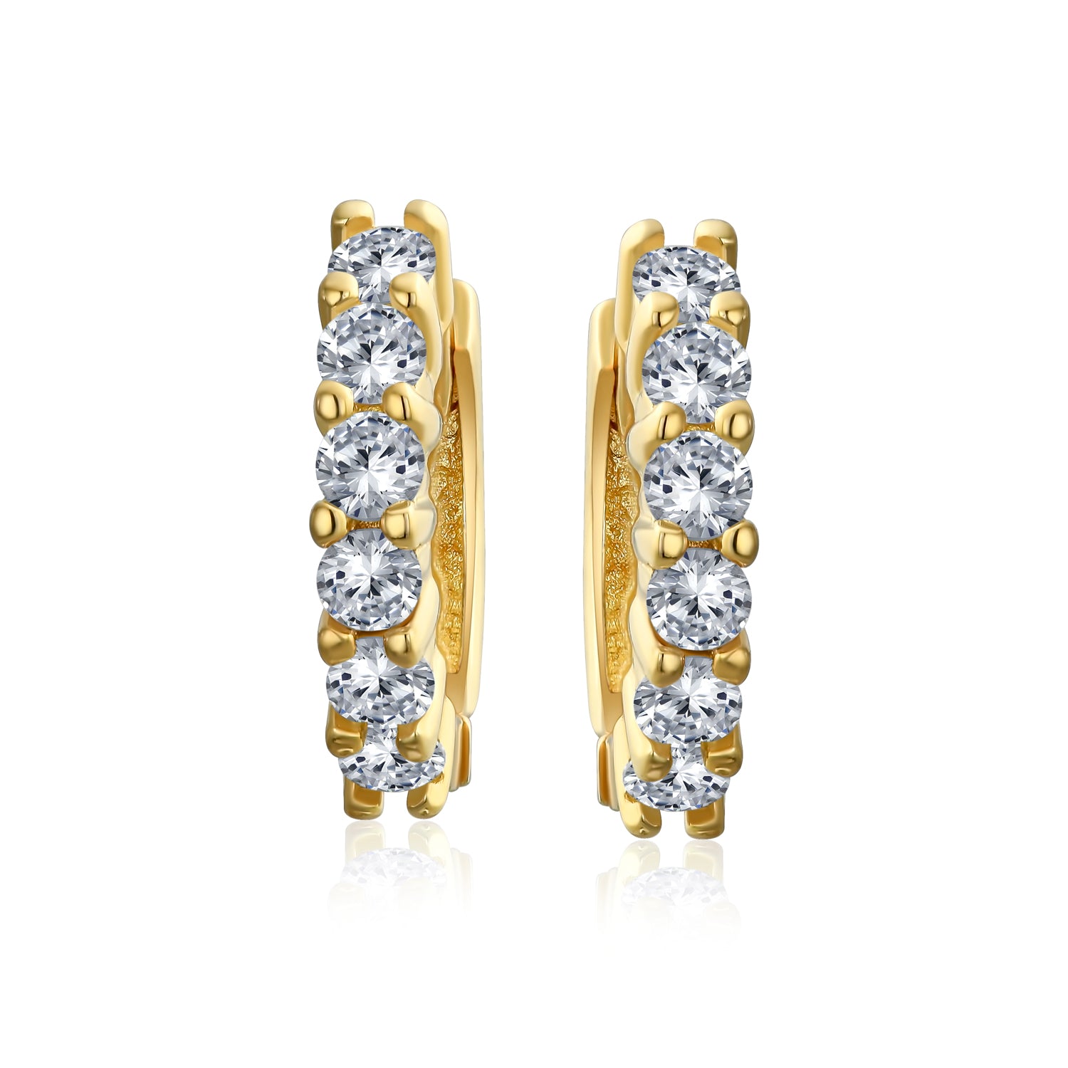 Set of 2 Solitaire CZ Round Hoop Earrings Silver Gold Plated Sterling Silver