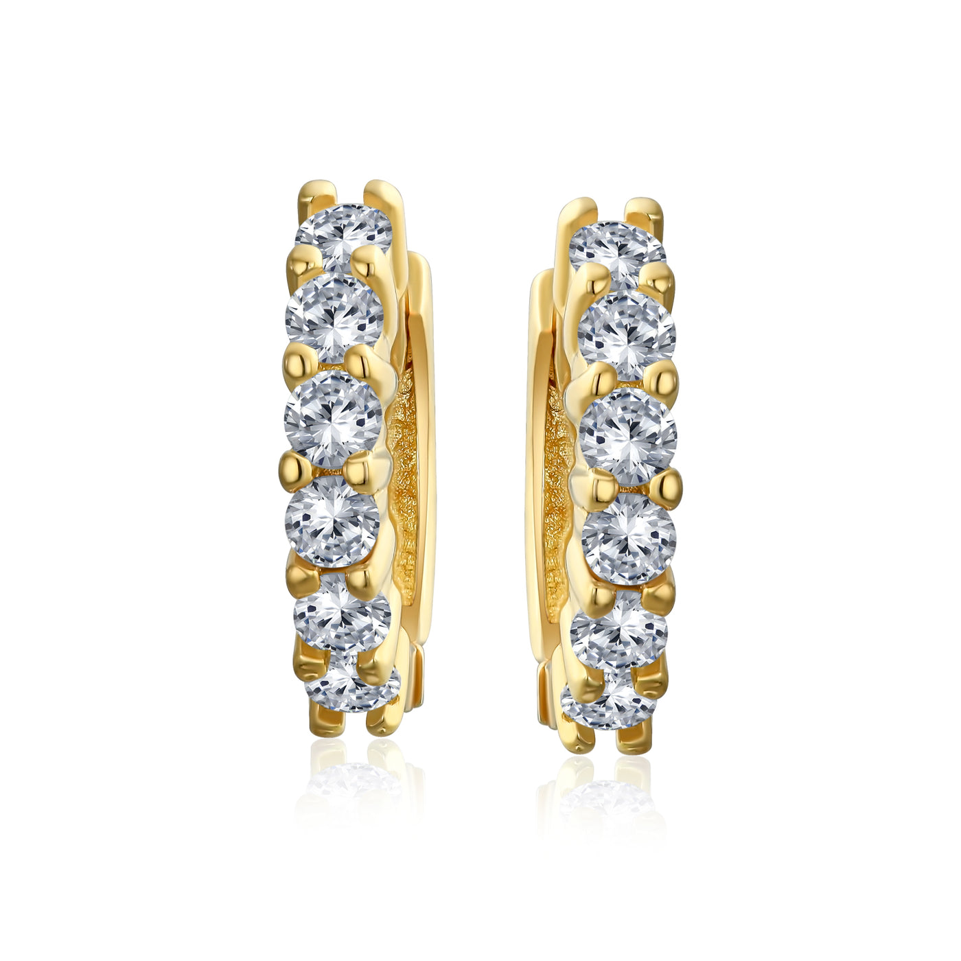 Set of 2 Solitaire CZ Round Hoop Earrings Silver Gold Plated Sterling Silver