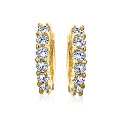 Set of 2 Solitaire CZ Round Hoop Earrings Silver Gold Plated Sterling Silver