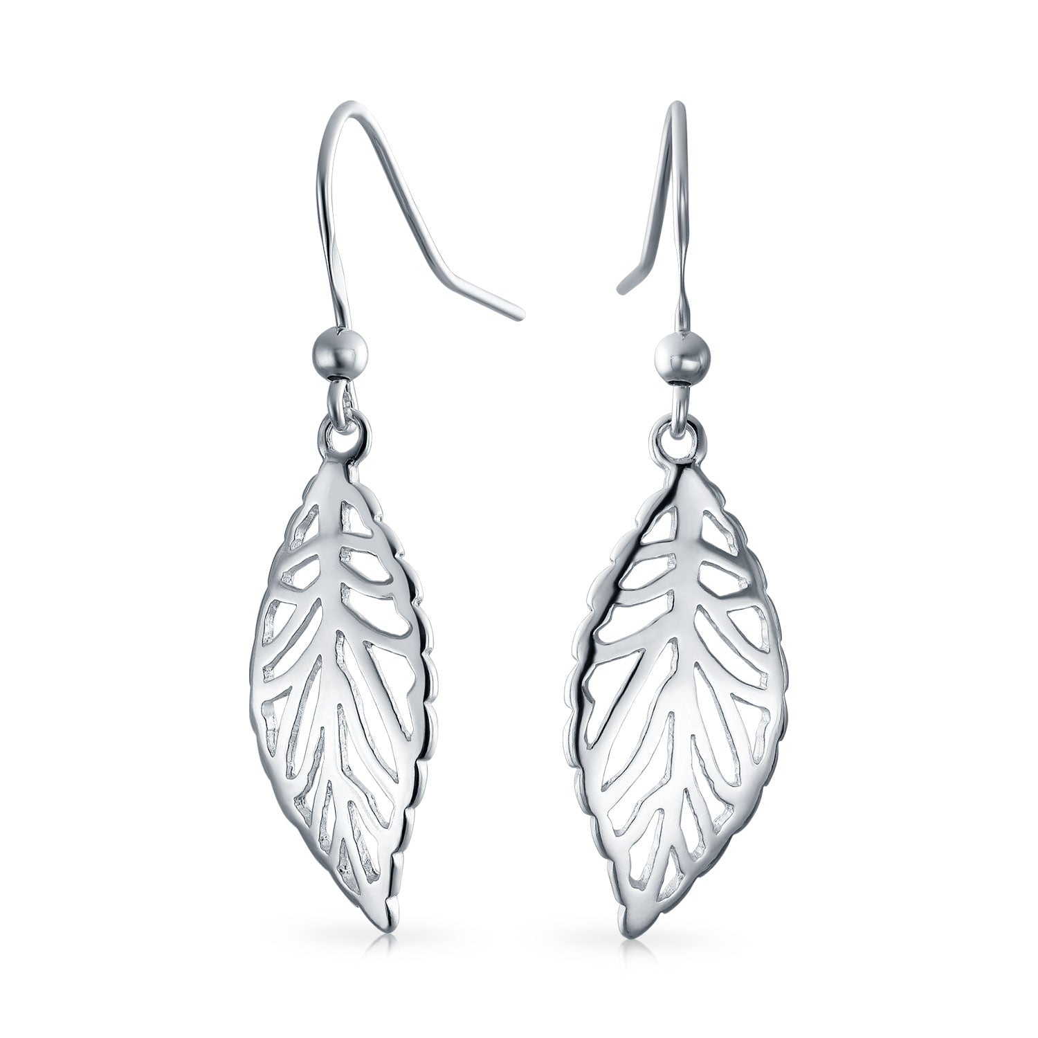 Filigree Leaf Feather Dangle Earrings Sterling Silver 1.5 Inch Western Jewelry