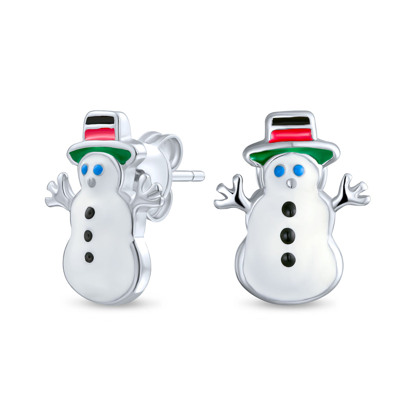 Small Fun Holiday Cartoon Christmas Snowman Stud Earrings in Sterling Silver