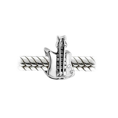 Set of 2 Music Notes G Clef & Electric Guitar Charm Bead Sterling Silver
