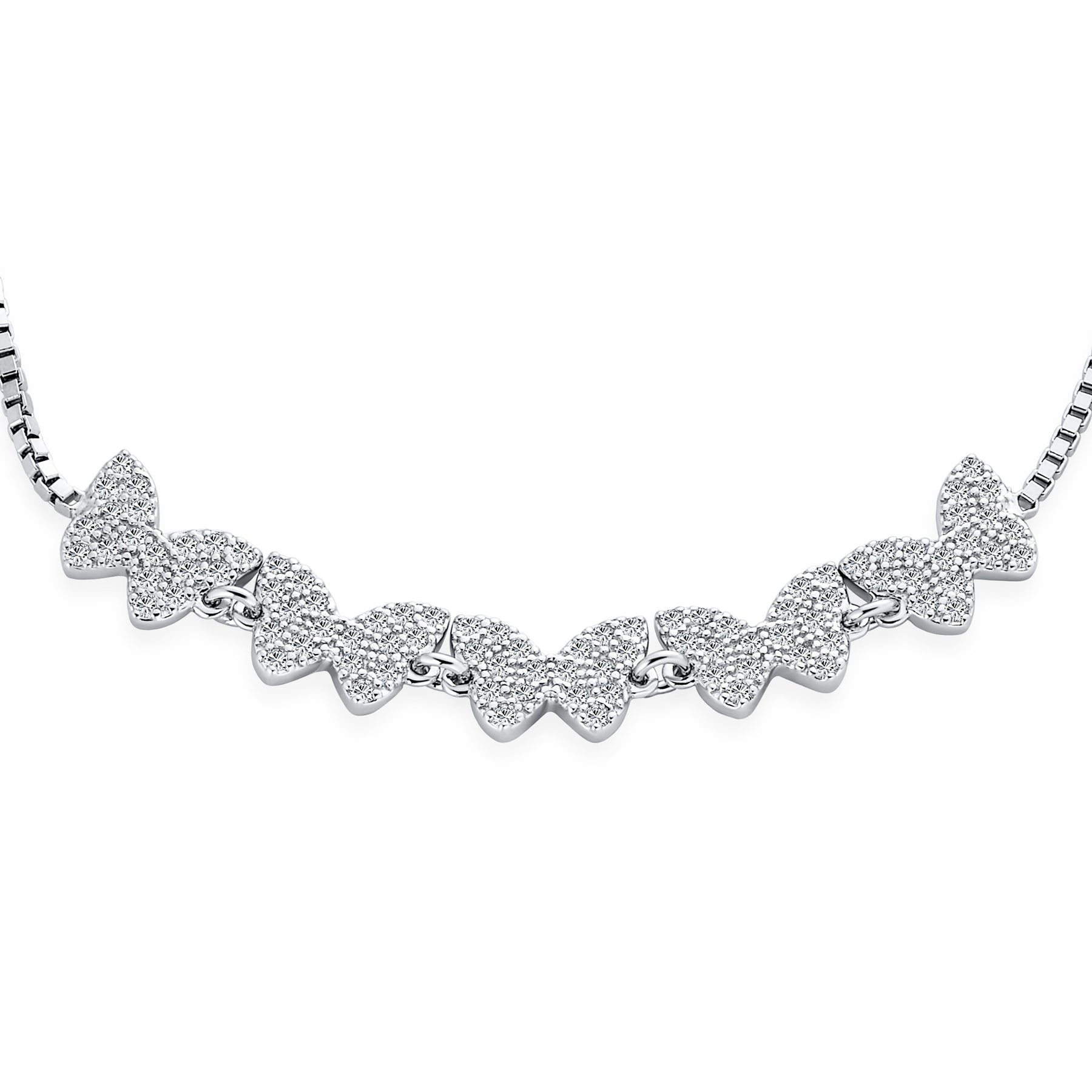 Dainty Cubic Zirconia Mirco Pave CZ Butterfly Bolo Bracelet Adjustable Slide .925 Sterling Silver