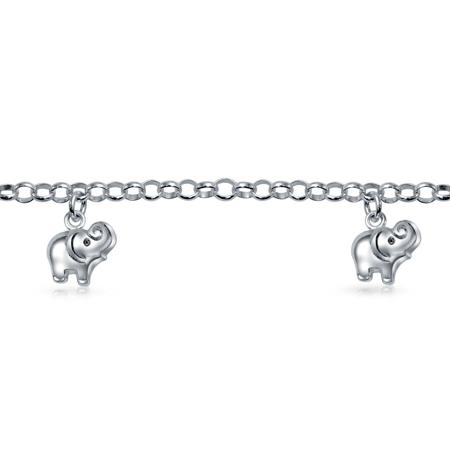 Lucky Elephant Charm Bracelet .925 Sterling Silver Zoo Animal Multi Dangling Charms 7.5 Inch