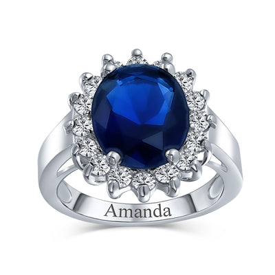 Classic 5CTW Royal Blue CZ Crown Halo Oval Simulated Sapphire Engagement Ring