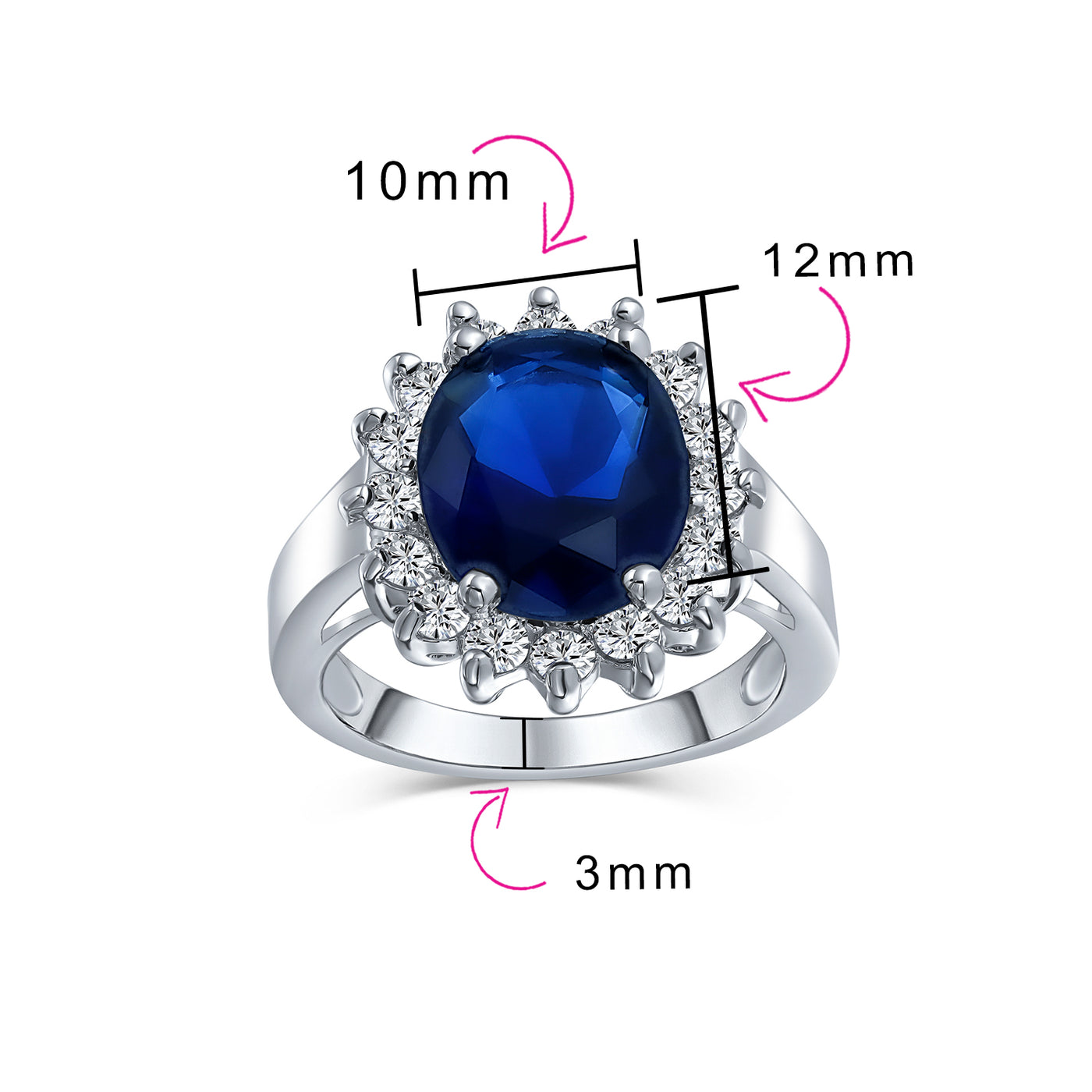 Classic 5CTW Royal Blue CZ Crown Halo Oval Simulated Sapphire Engagement Ring