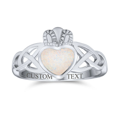 BFF Celtic Irish Friendship Silver Ring with Created Opal Claddagh October Birthstone