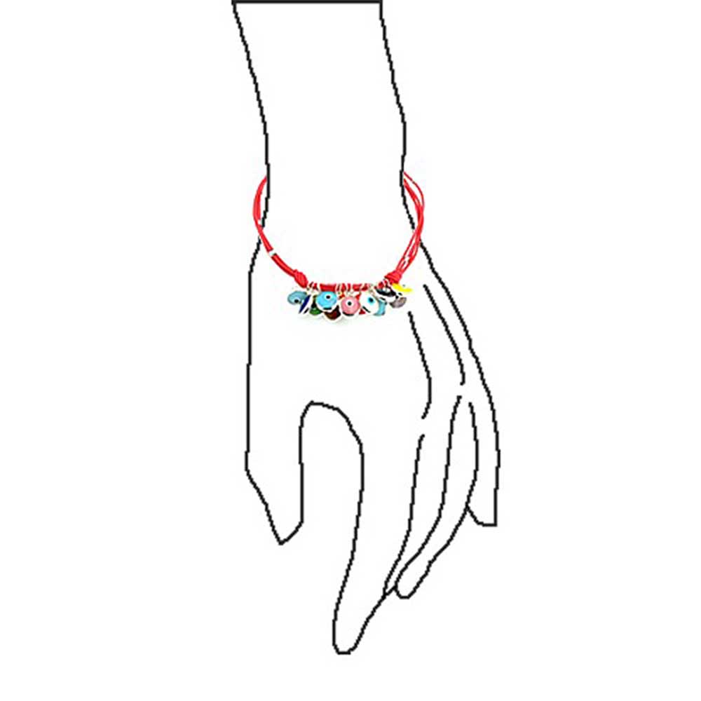 Genuine Leather .925 Sterling Silver Red Turkish Multi Color Evil Eye Charm Bracelet Gold Plated