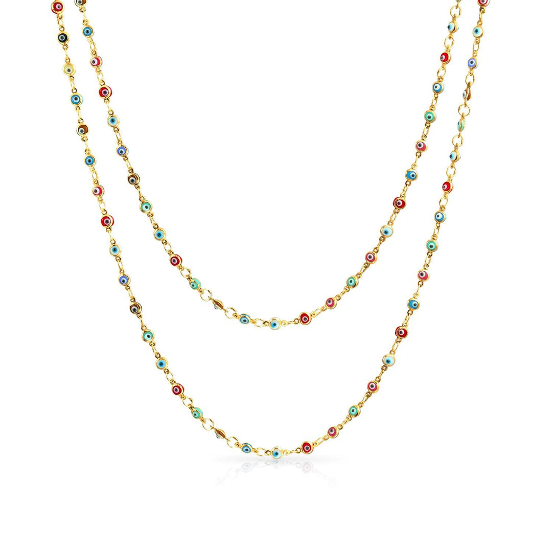 Delicate Multi Color Strand Necklace with Evil Eye 14K Gold Plated Ste Bling Jewelry