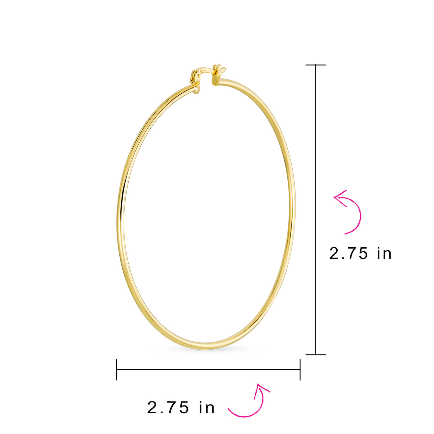 Minimalist Hoop Huggie Earrings Large Gold-Plated Brass 2.75 Inch Diameter