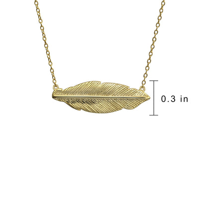 Native American Style Feather Leaf Pendant Necklace in 14K Gold Plated Silver