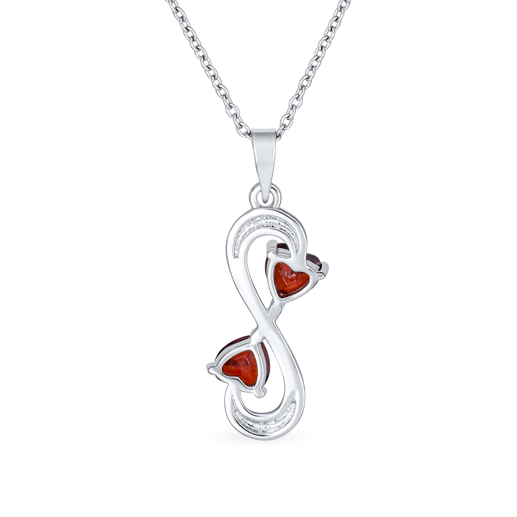 Forever Love Double CZ Ruby Red Cubic Zirconia Infinity Hearts Necklace Pendant Sterling Silver