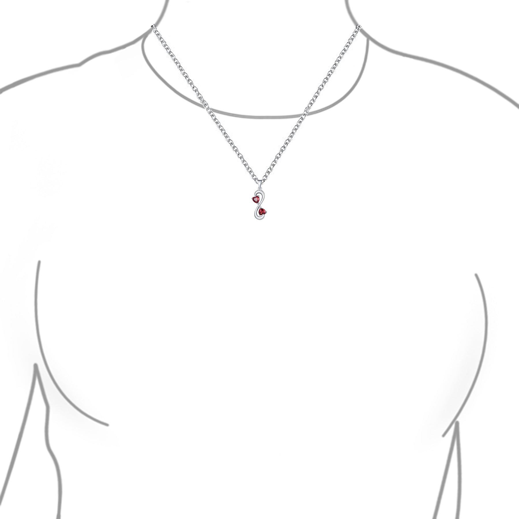 Forever Love Double CZ Ruby Red Cubic Zirconia Infinity Hearts Necklace Pendant Sterling Silver