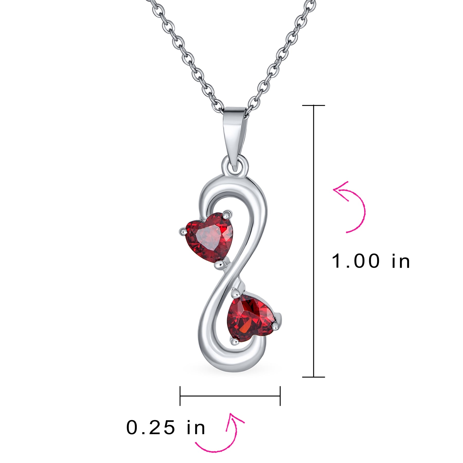 Forever Love Double CZ Ruby Red Cubic Zirconia Infinity Hearts Necklace Pendant Sterling Silver