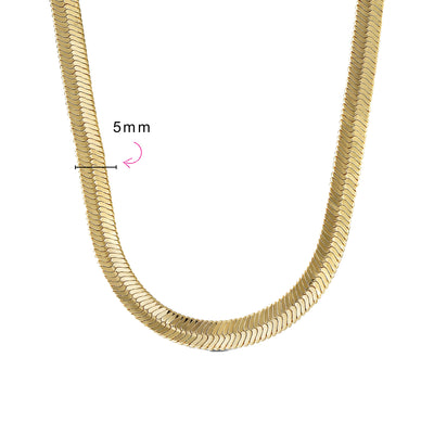 Flexible Gold Tone Herringbone Collar Necklace 15 Inch Omega Choker 5MM Wide