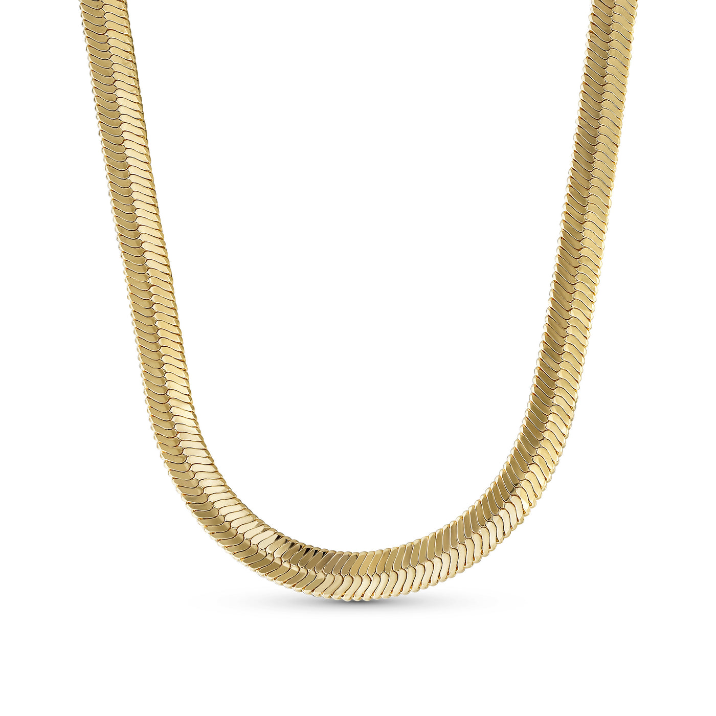 Flexible Gold Tone Herringbone Collar Necklace 15 Inch Omega Choker 5MM Wide