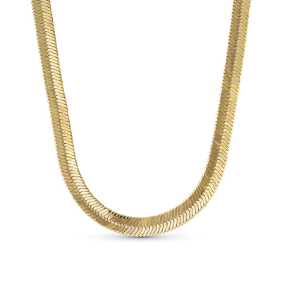 Flexible Gold Tone Herringbone Collar Necklace 15 Inch Omega Choker 5MM Wide