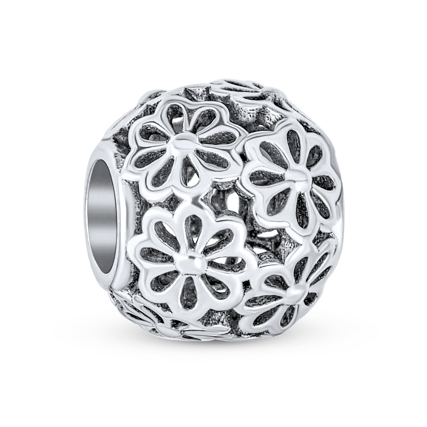 Sterling Silver Floral Filigree Bouquet Flower Heart Love Sorority Sister Word SIS Charm Bead (Set)