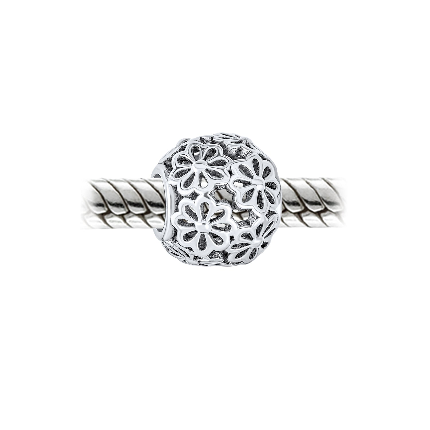 Sterling Silver Floral Filigree Bouquet Flower Heart Love Sorority Sister Word SIS Charm Bead (Set)