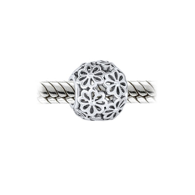 Set of 2 SIS and Heart Flower Filigree Round Bouquet Barrel Charm Bead Silver