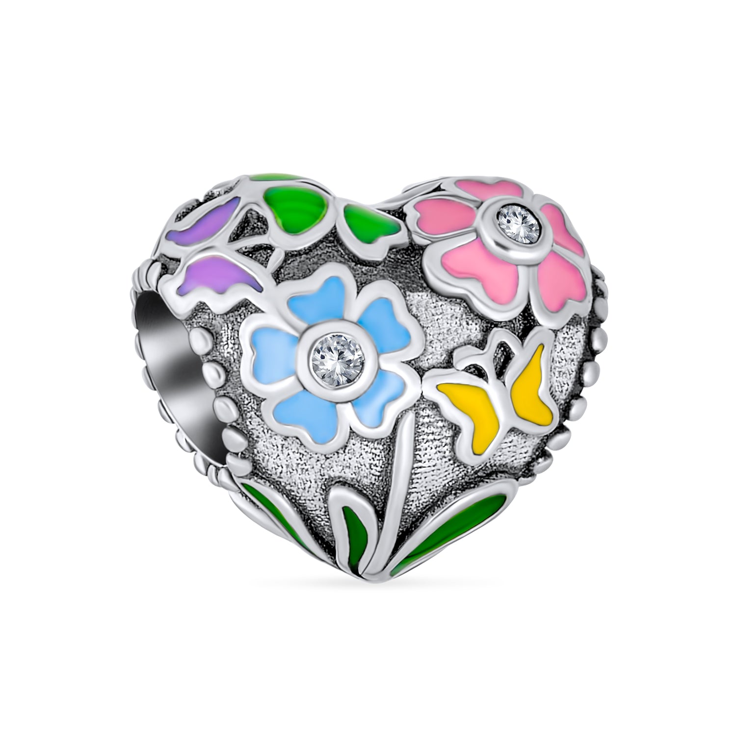 Sterling Silver Multicolor Enamel Flower Heart & Words Daddy&