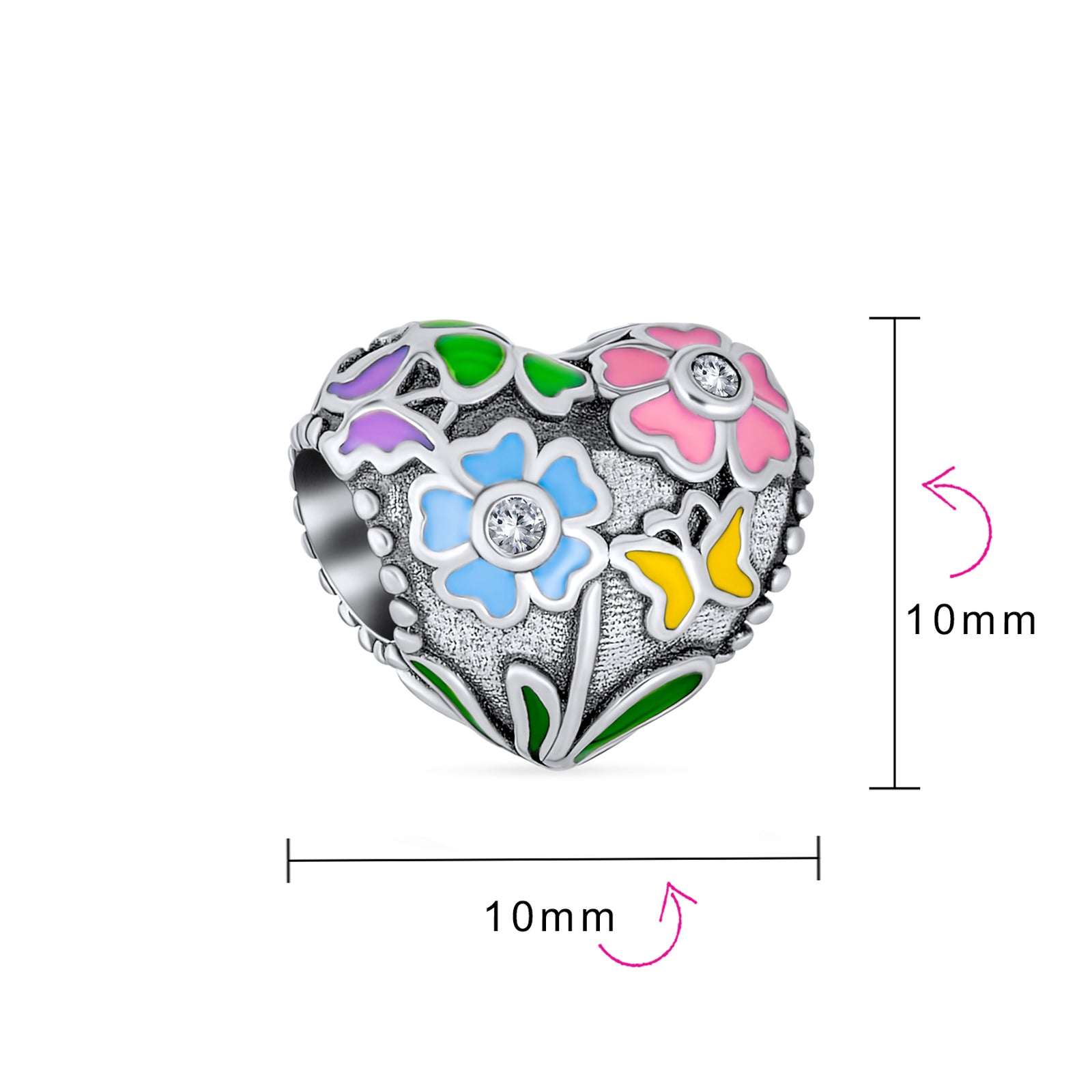 Sterling Silver Multicolor Enamel Flower Heart & Words Daddy&